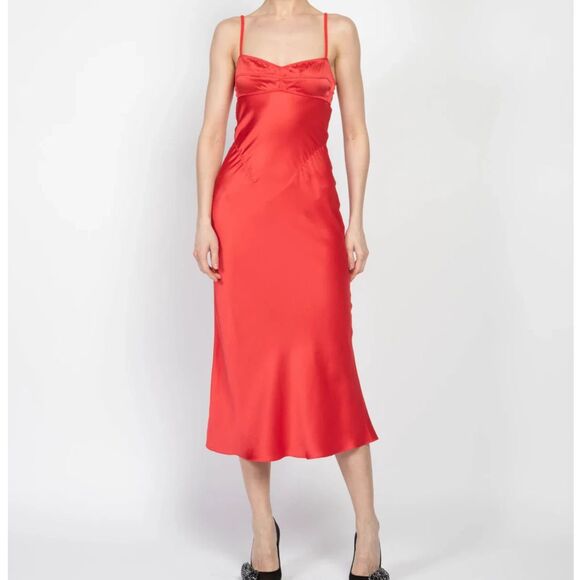 Anna October Sleeveless Bustier Open Back Silky Midi Slip Dress Red Small - Picture 3 of 14